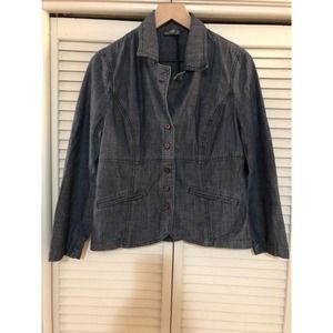 J.JILL DENIM Women’s 12 Dark Wash Blue Jean JACKET Button Front COTTON